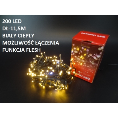 ŁAŃCUCH 200 LED CIEPŁY FLASH