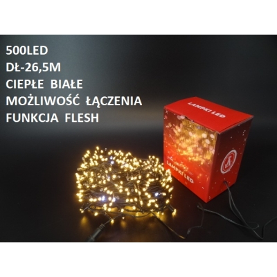 ŁAŃCUCH 500 LED CIEPŁY FLASH