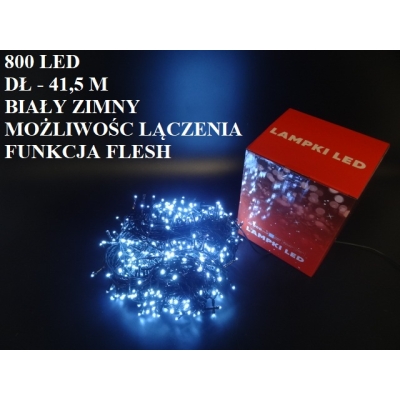 ŁAŃCUCH 800 LED ZIMNY BIAŁY FLASH