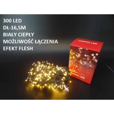 ŁAŃCUCH 300 LED CIEPŁY FLASH